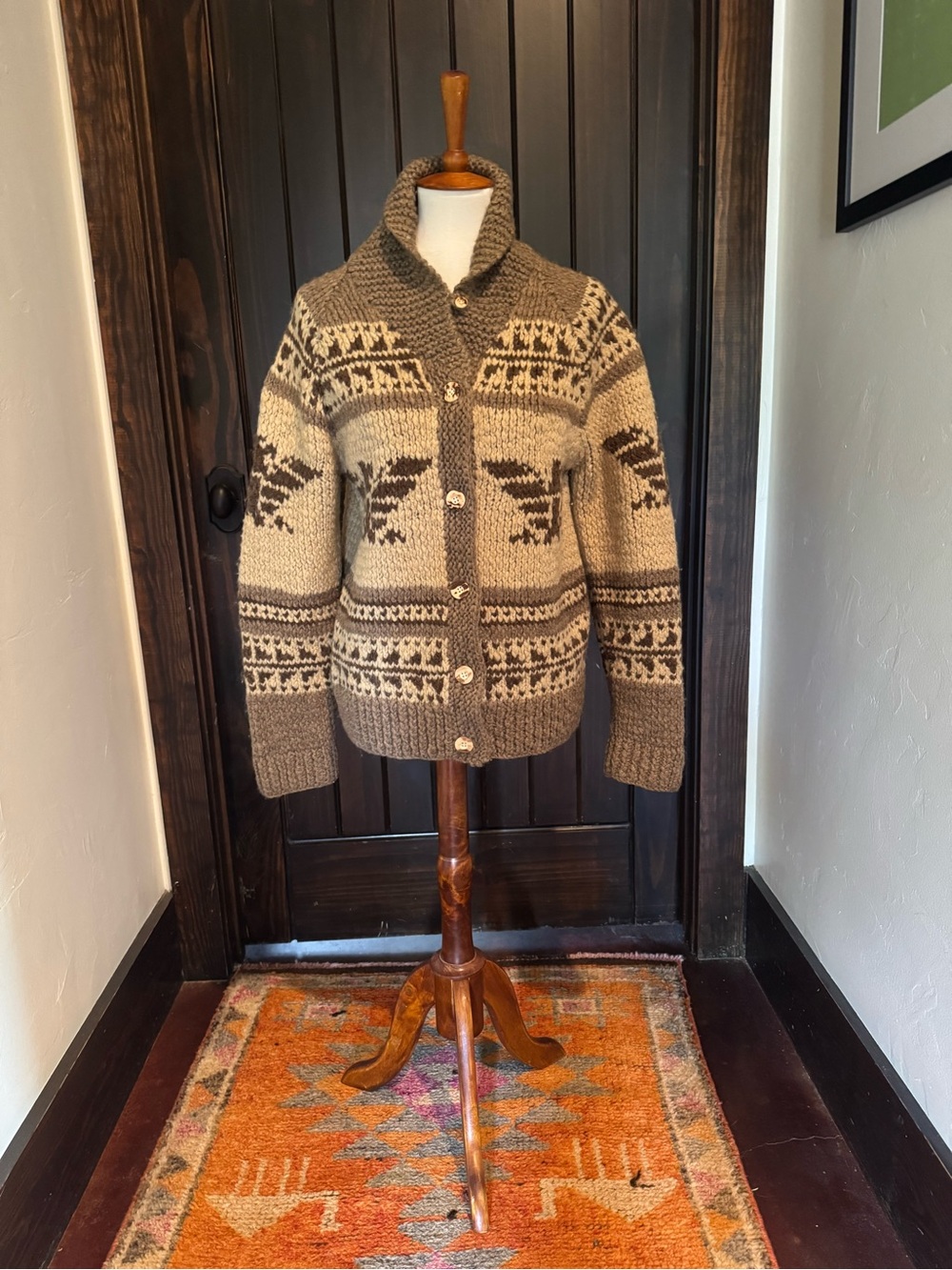 Vintage and Rare Ralph Lauren Shawl Collar Knit Cardigan Jacket - Gray & Cream - Picture 4 of 14